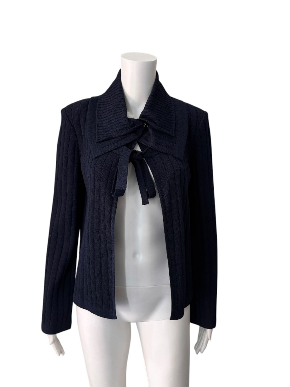 St. John Navy Blue Open Cardigan With Layered Collar Size Petite